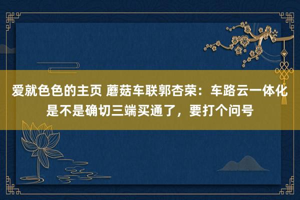 爱就色色的主页 蘑菇车联郭杏荣：车路云一体化是不是确切三端买通了，要打个问号