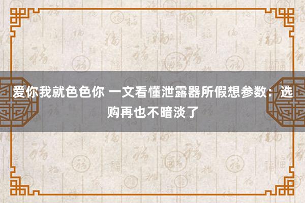 爱你我就色色你 一文看懂泄露器所假想参数：选购再也不暗淡了