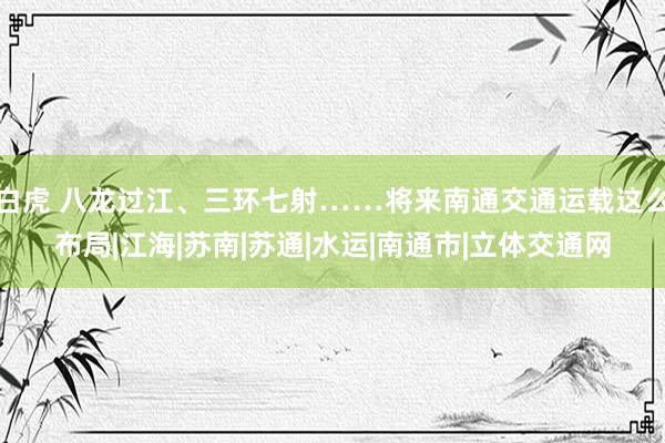 白虎 八龙过江、三环七射……将来南通交通运载这么布局|江海|苏南|苏通|水运|南通市|立体交通网